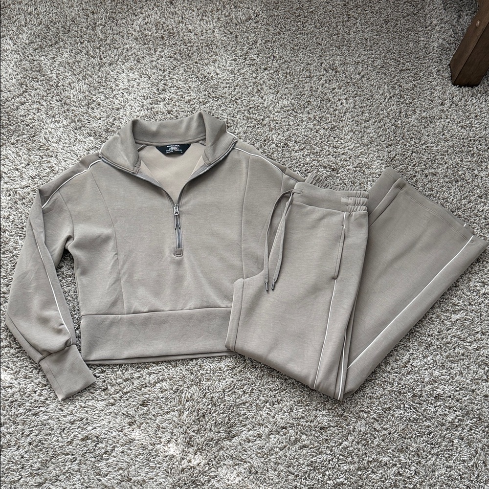 Beige Quarter-Zip Sandwash Set